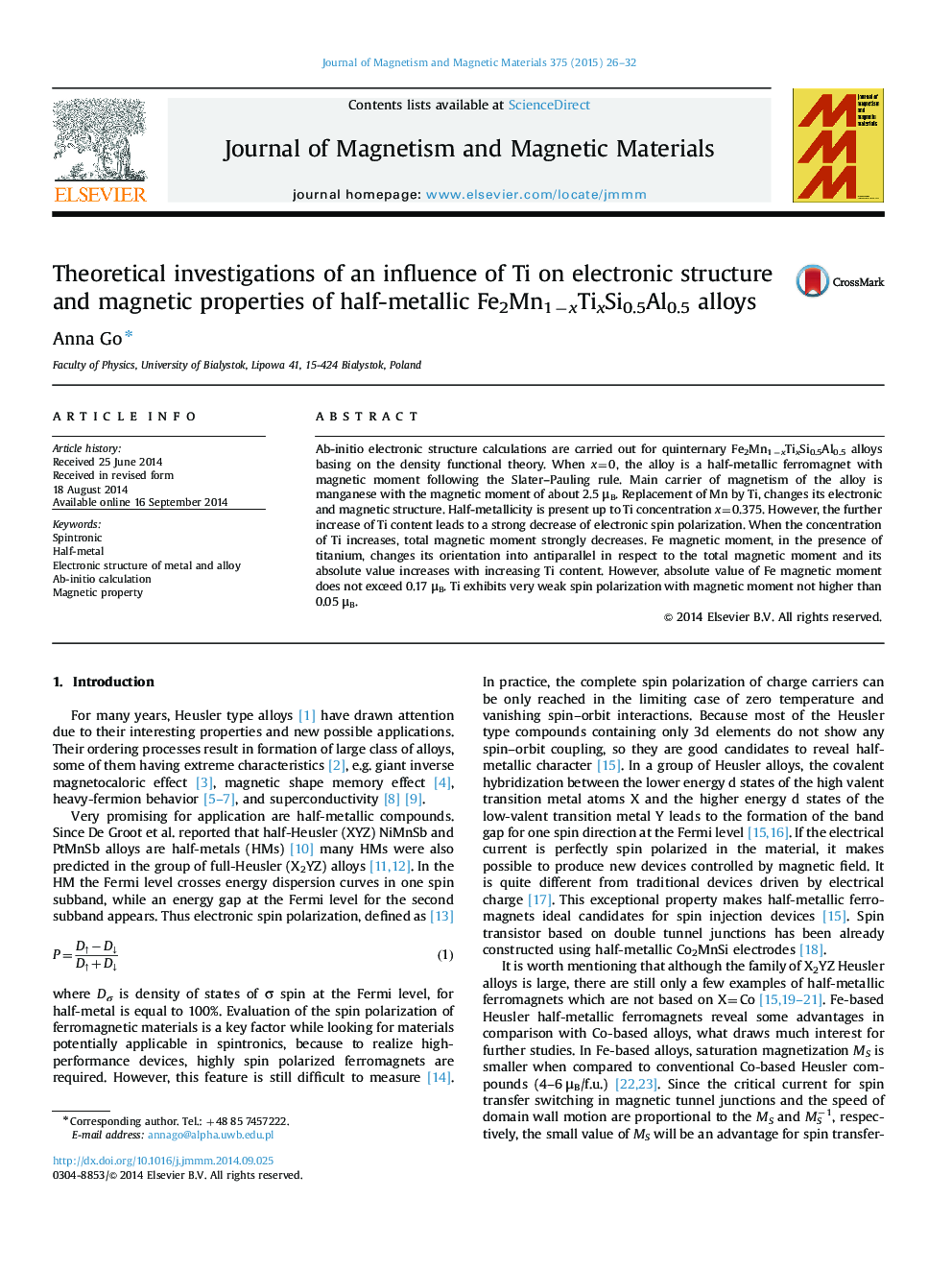 Theoretical investigations of an influence of Ti on electronic structure and magnetic properties of half-metallic Fe2Mn1−xTixSi0.5Al0.5 alloys