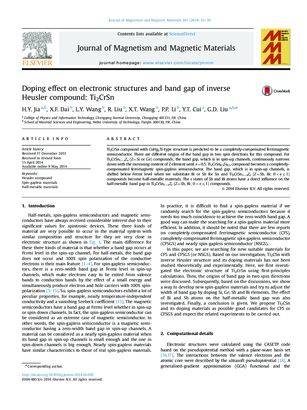 Doping effect on electronic structures and band gap of inverse Heusler compound: Ti2CrSn