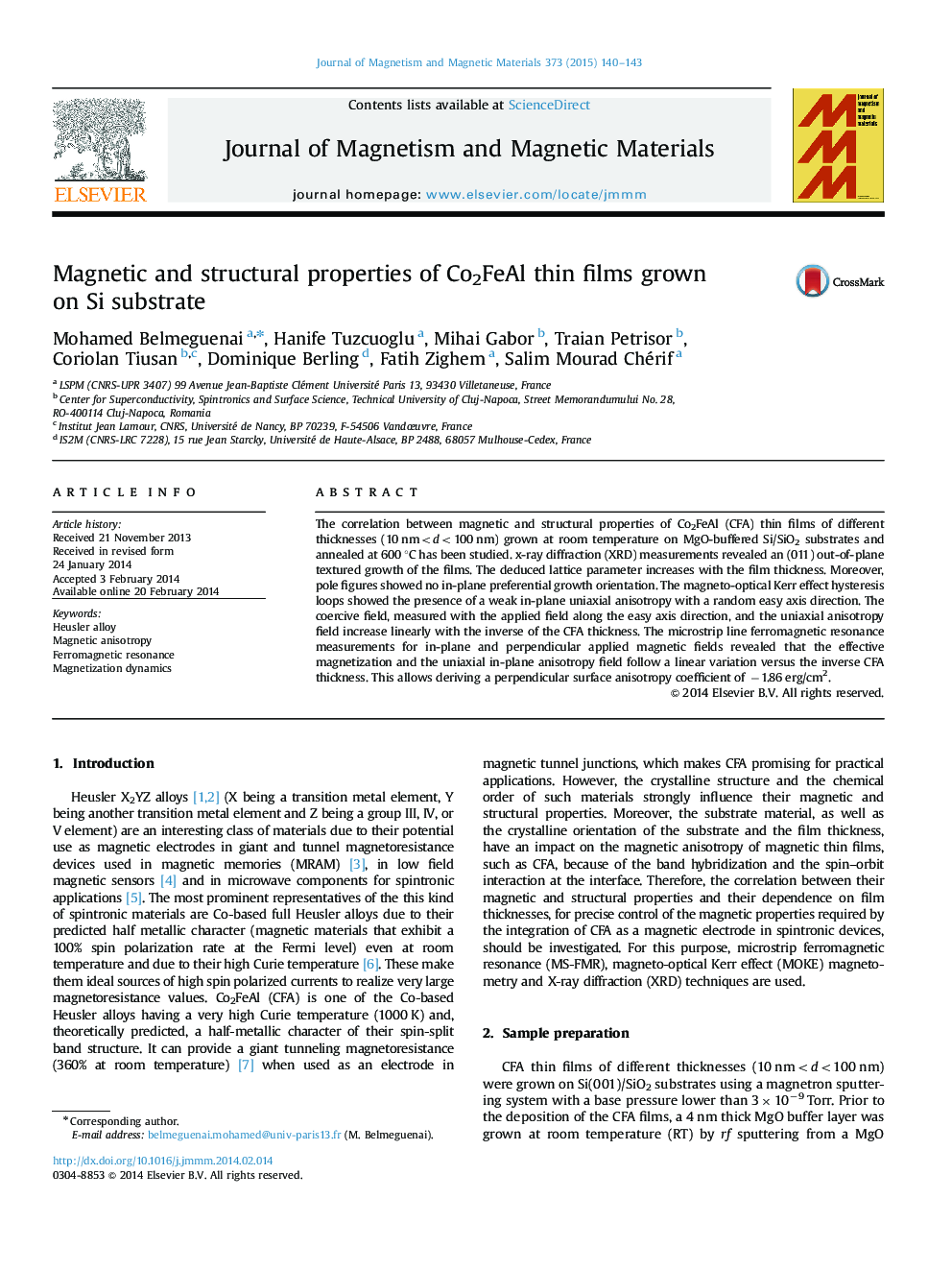 Magnetic and structural properties of Co2FeAl thin films grown on Si substrate