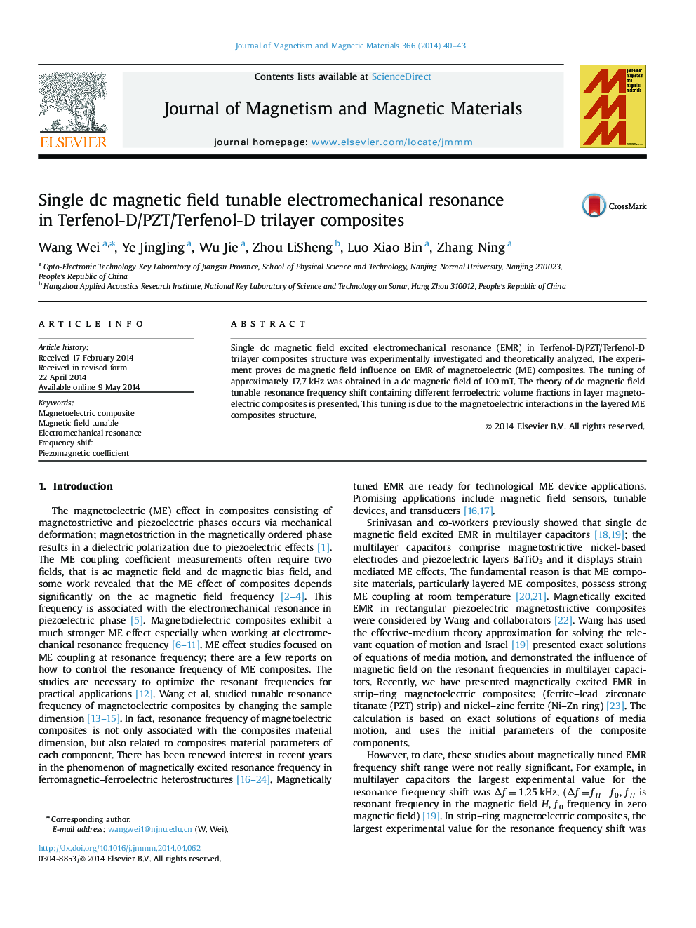 Single dc magnetic field tunable electromechanical resonance in Terfenol-D/PZT/Terfenol-D trilayer composites