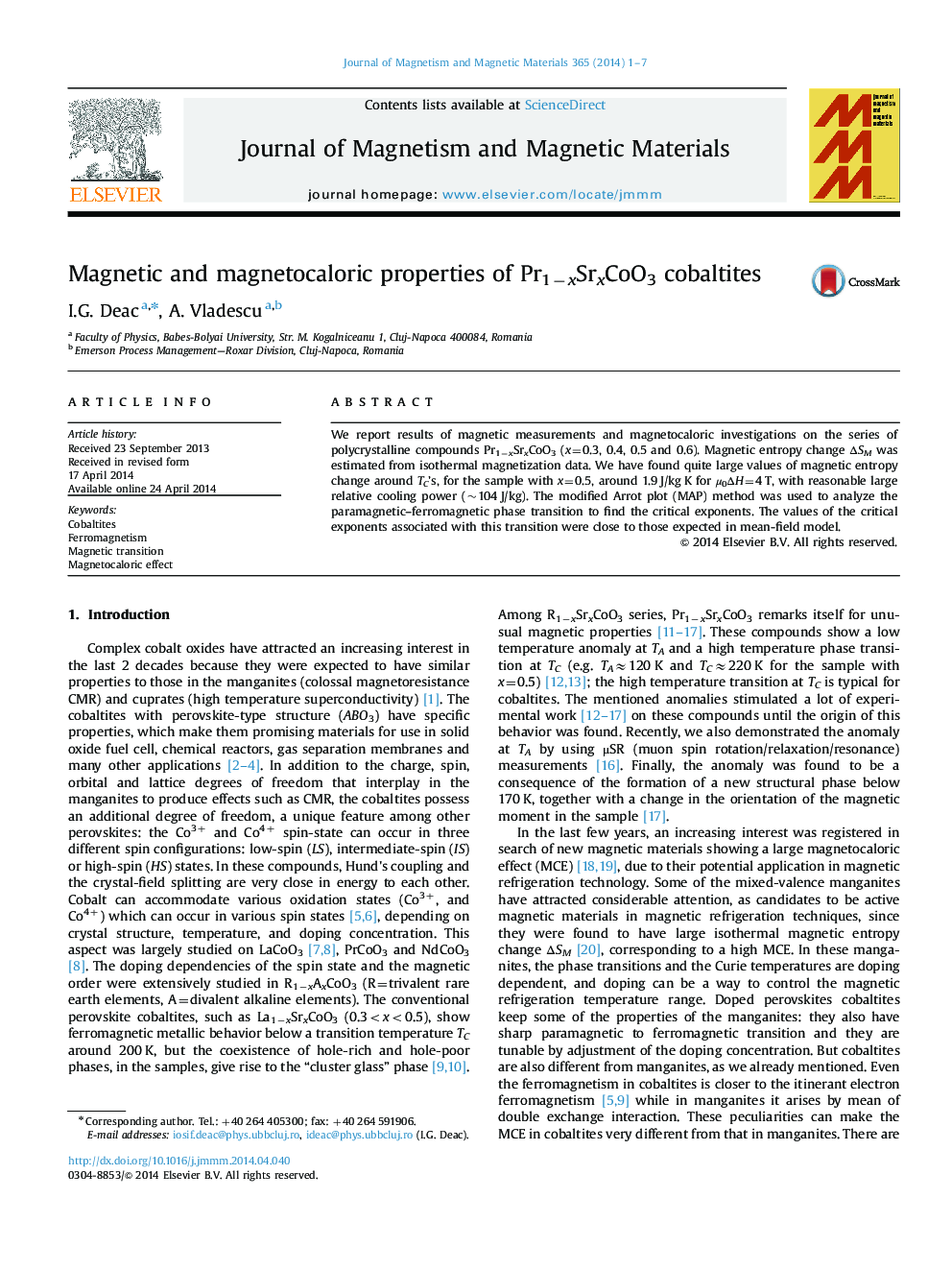 Magnetic and magnetocaloric properties of Pr1−xSrxCoO3 cobaltites