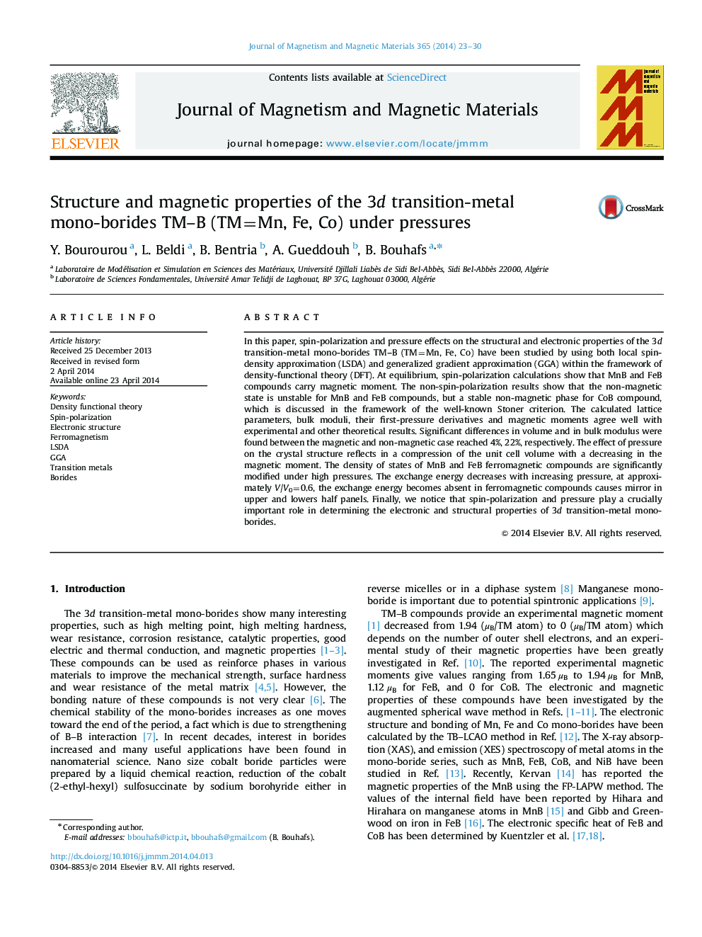 Structure and magnetic properties of the 3d transition-metal mono-borides TM–B (TM=Mn, Fe, Co) under pressures