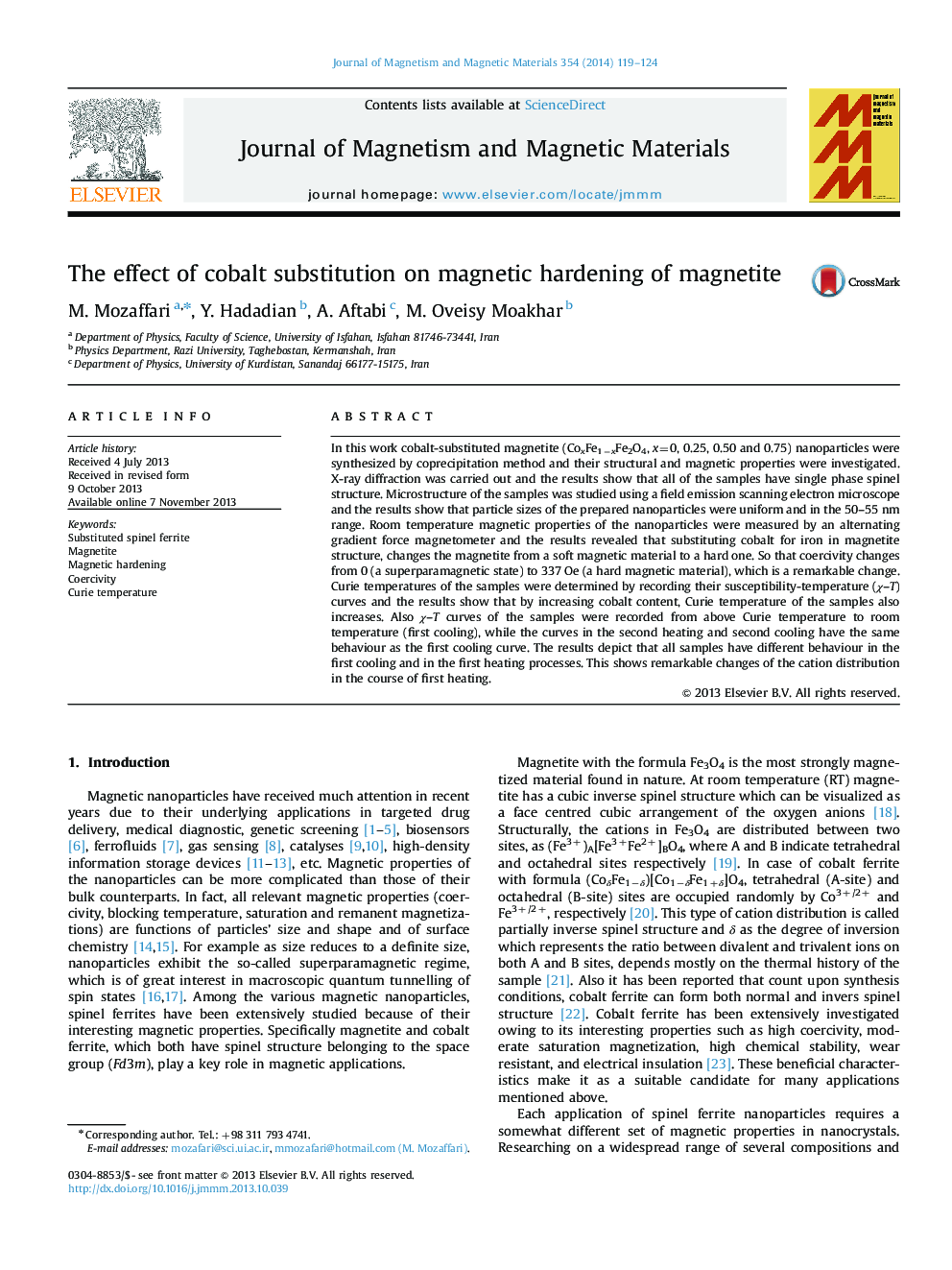 The effect of cobalt substitution on magnetic hardening of magnetite