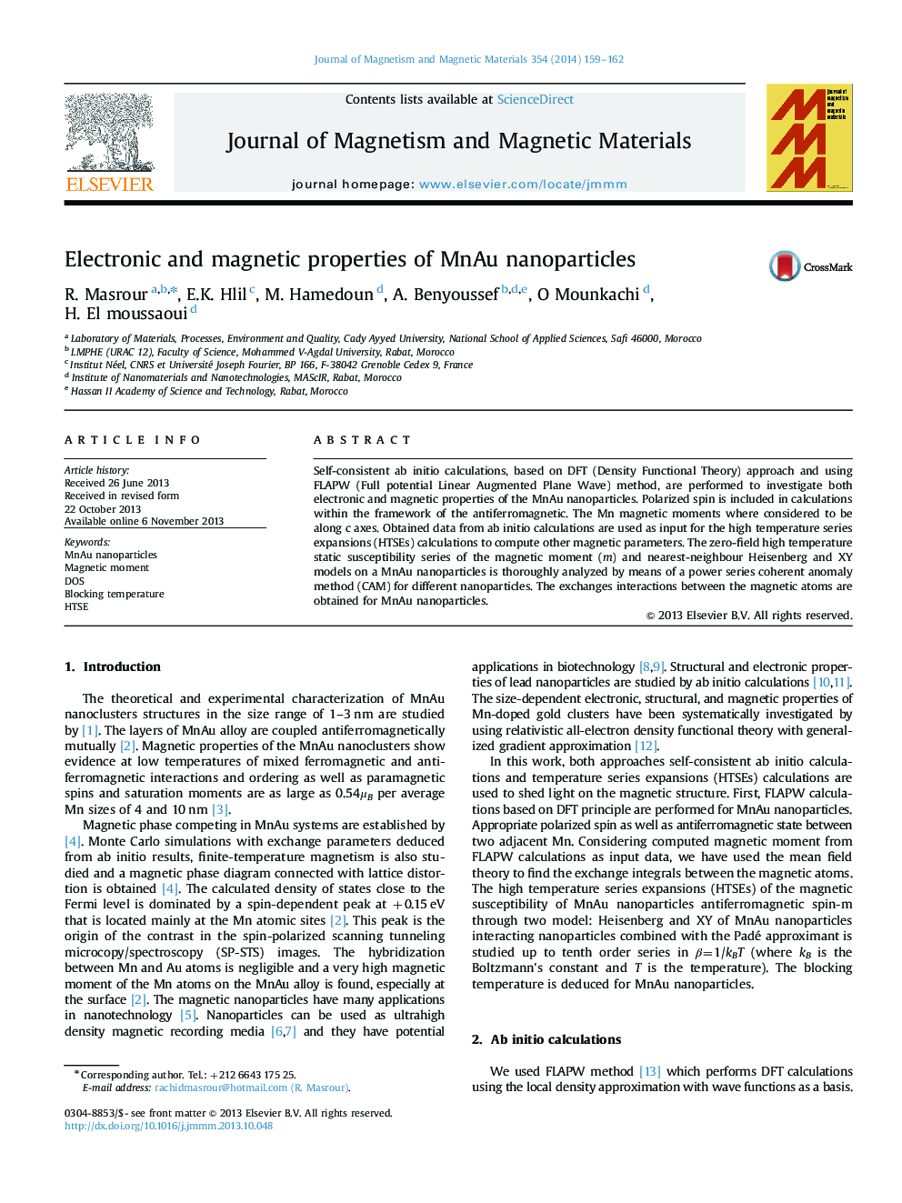 Electronic and magnetic properties of MnAu nanoparticles