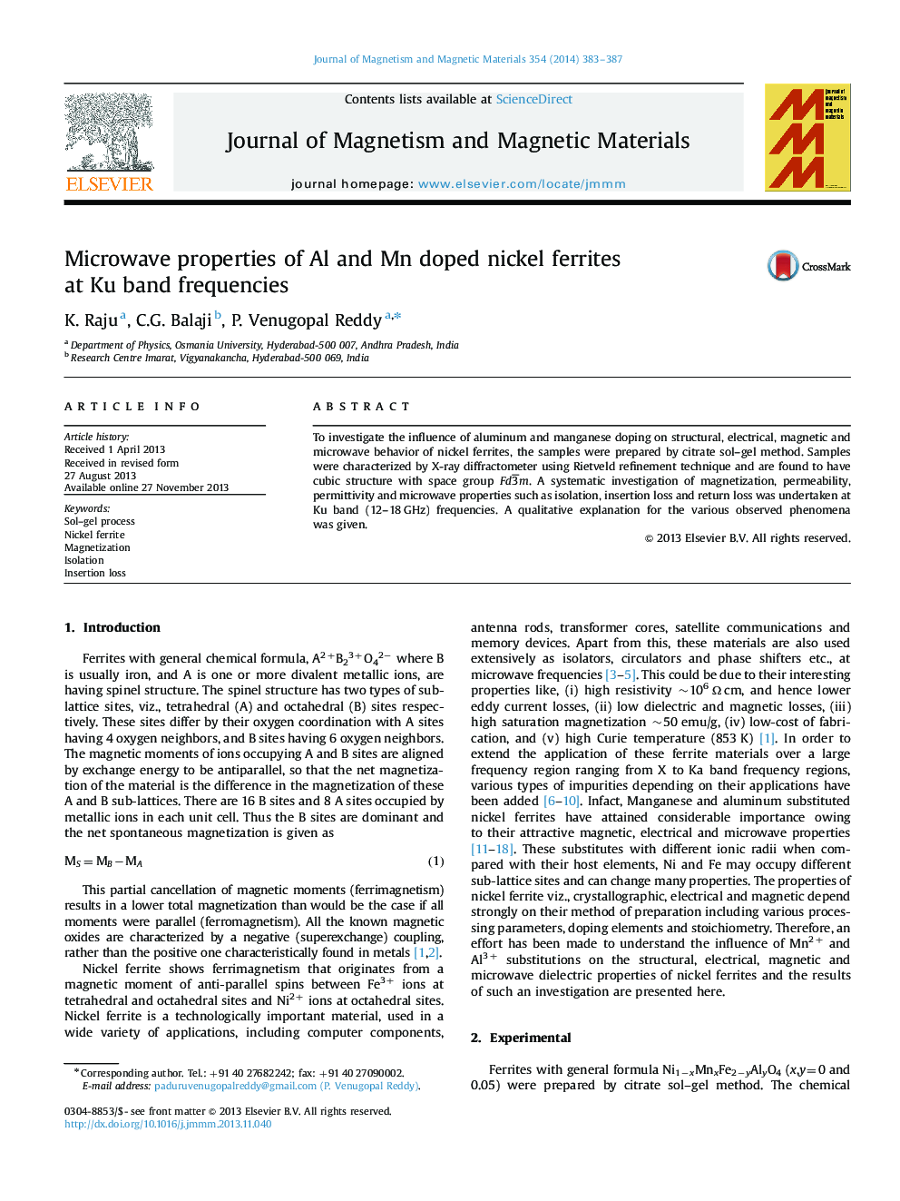 Microwave properties of Al and Mn doped nickel ferrites at Ku band frequencies