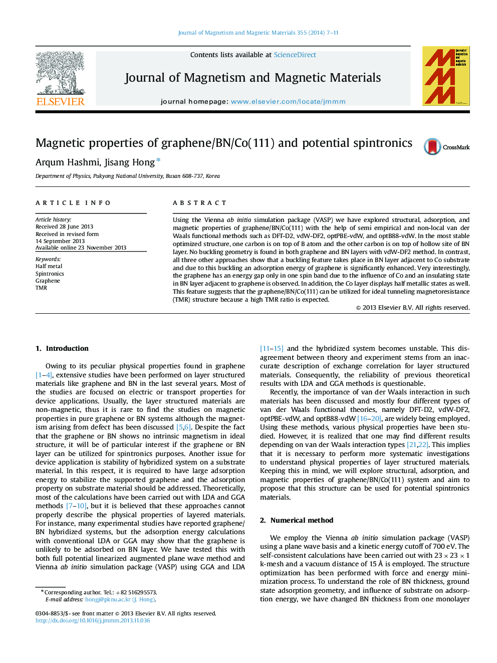 Magnetic properties of graphene/BN/Co(111) and potential spintronics