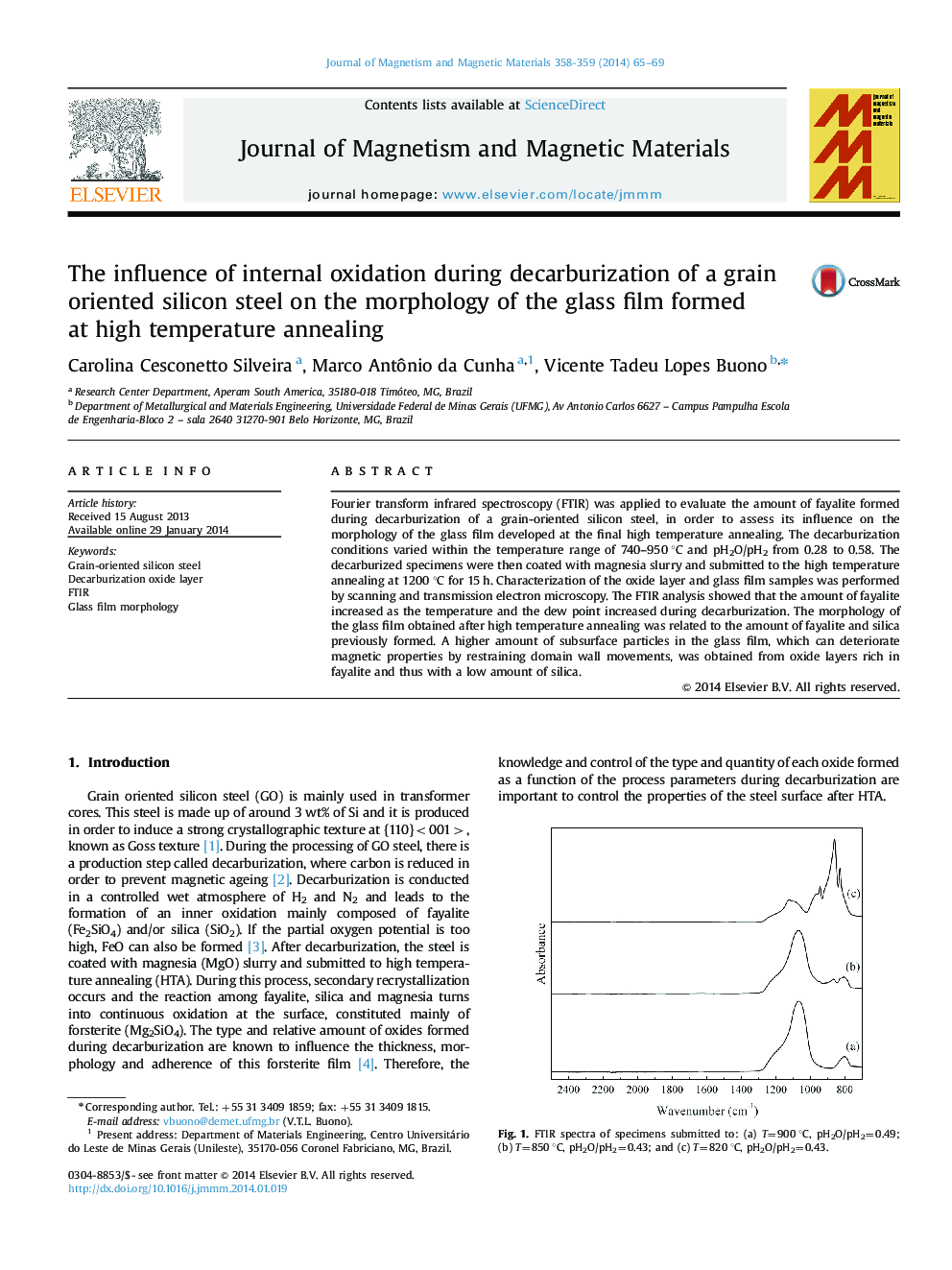 The influence of internal oxidation during decarburization of a grain oriented silicon steel on the morphology of the glass film formed at high temperature annealing