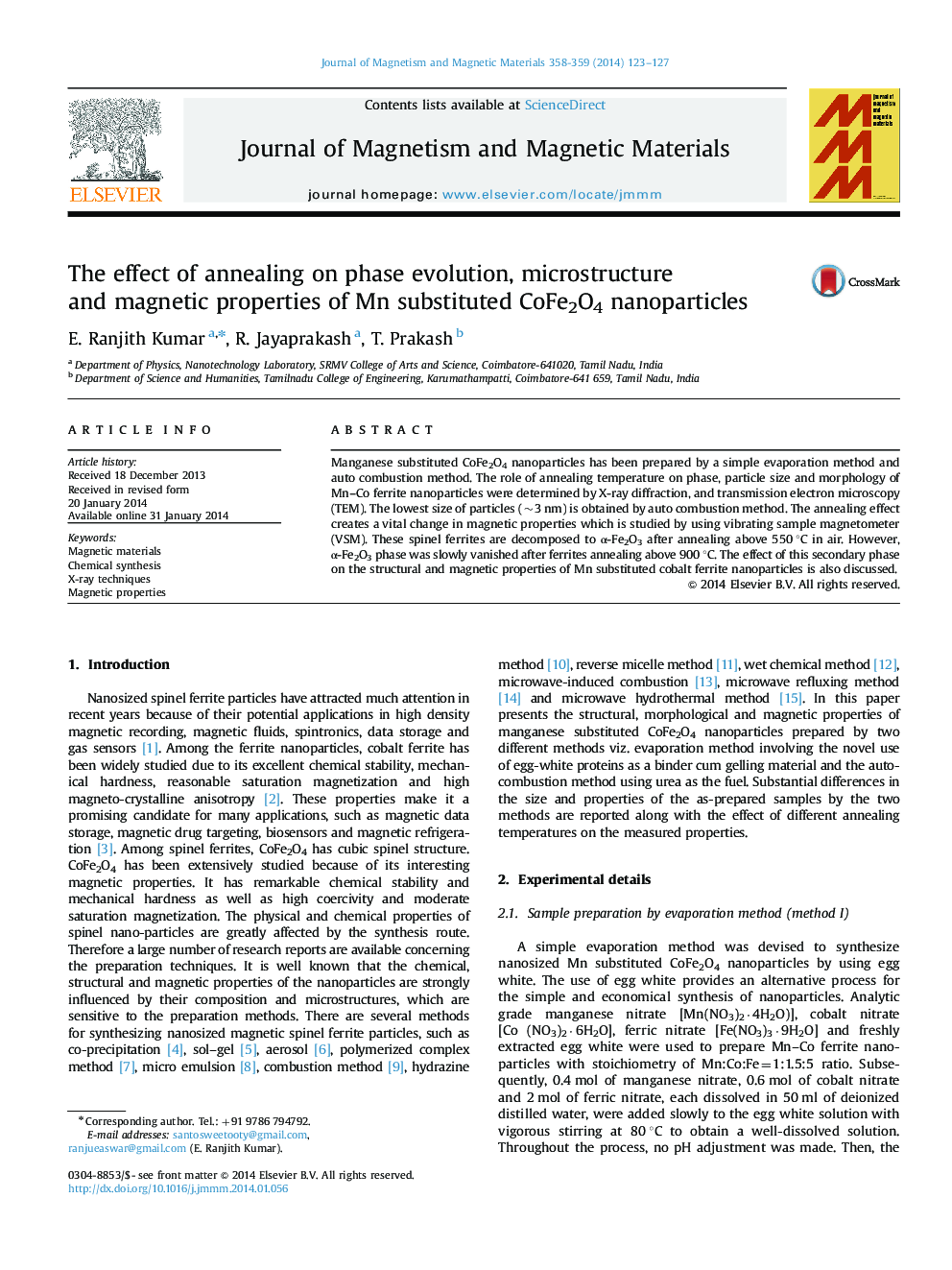 The effect of annealing on phase evolution, microstructure and magnetic properties of Mn substituted CoFe2O4 nanoparticles