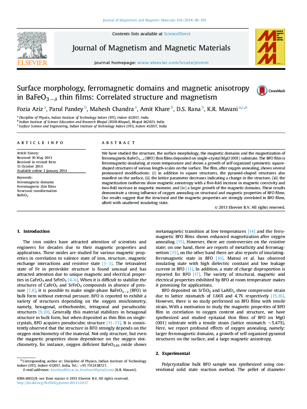 Surface morphology, ferromagnetic domains and magnetic anisotropy in BaFeO3−δ thin films: Correlated structure and magnetism