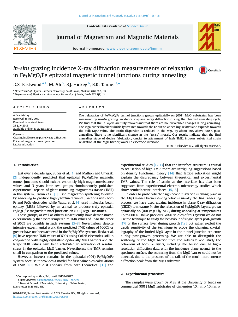 In-situ grazing incidence X-ray diffraction measurements of relaxation in Fe/MgO/Fe epitaxial magnetic tunnel junctions during annealing