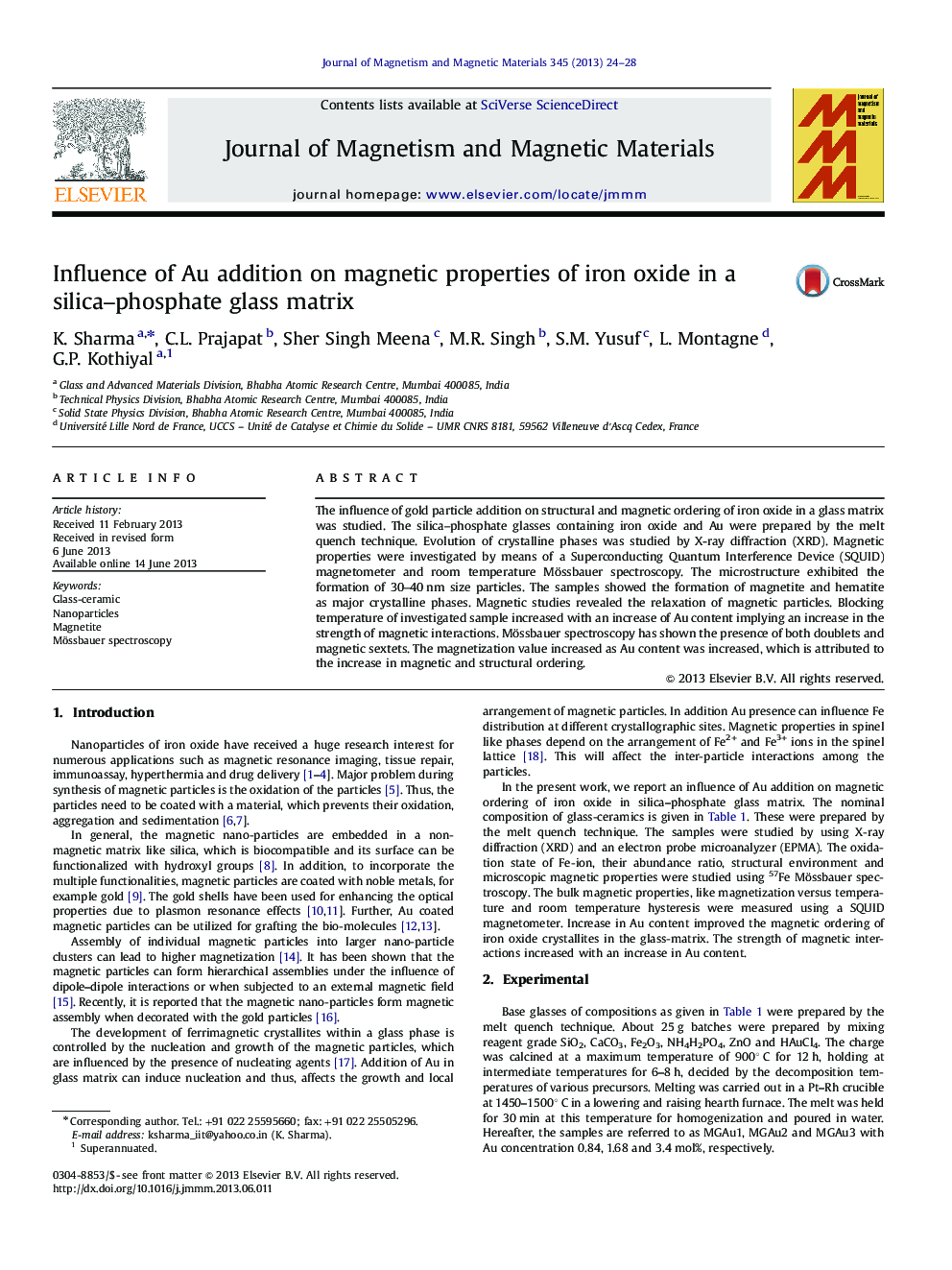 Influence of Au addition on magnetic properties of iron oxide in a silica–phosphate glass matrix