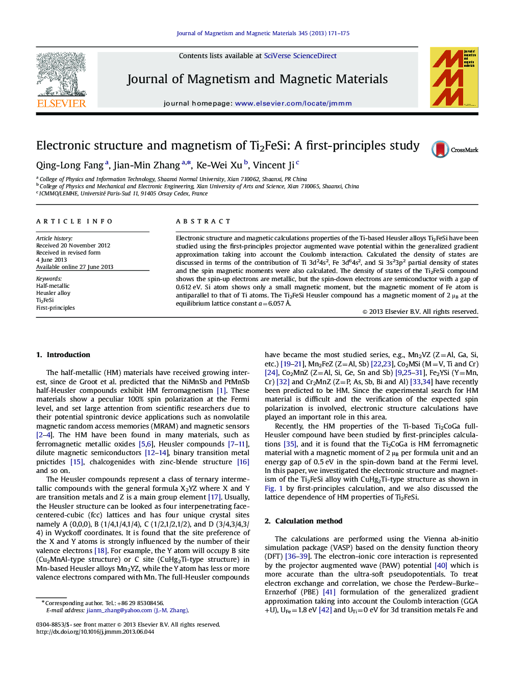 Electronic structure and magnetism of Ti2FeSi: A first-principles study