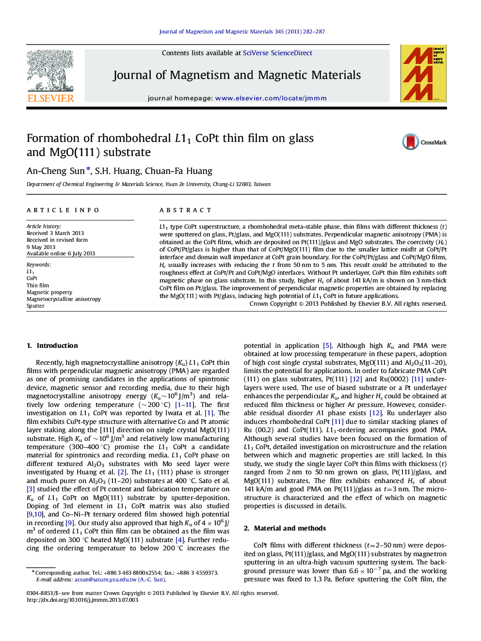 Formation of rhombohedral L11 CoPt thin film on glass and MgO(111) substrate