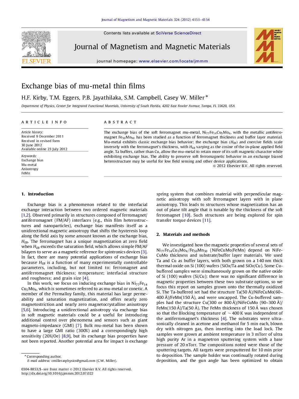 Exchange bias of mu-metal thin films