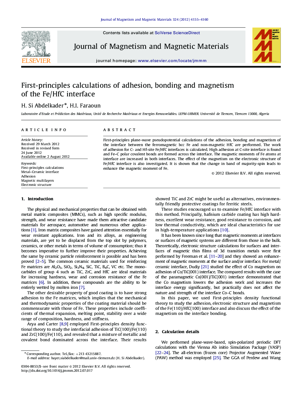 First-principles calculations of adhesion, bonding and magnetism of the Fe/HfC interface