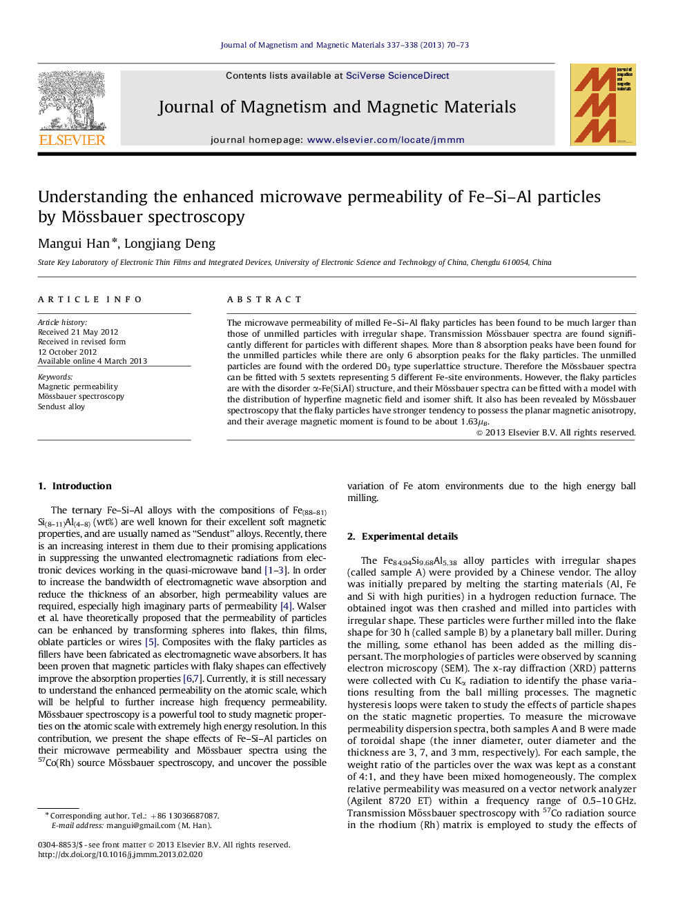 Understanding the enhanced microwave permeability of Fe–Si–Al particles by Mössbauer spectroscopy