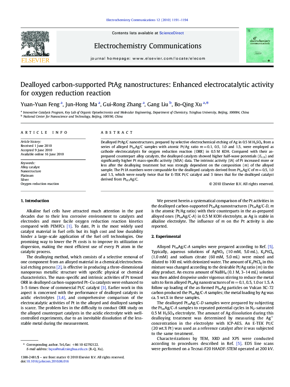 Dealloyed carbon-supported PtAg nanostructures: Enhanced electrocatalytic activity for oxygen reduction reaction