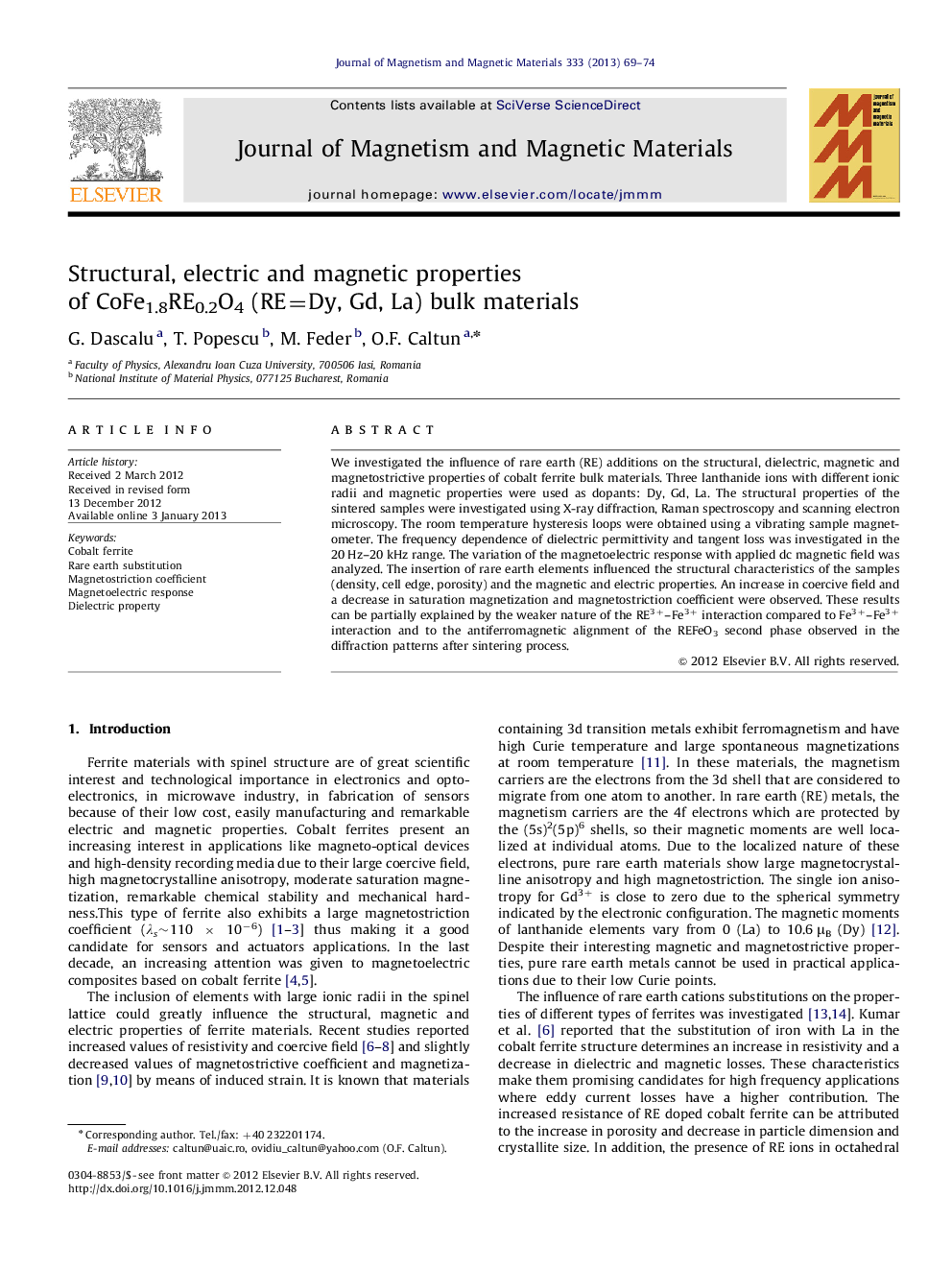 Structural, electric and magnetic properties of CoFe1.8RE0.2O4 (RE=Dy, Gd, La) bulk materials