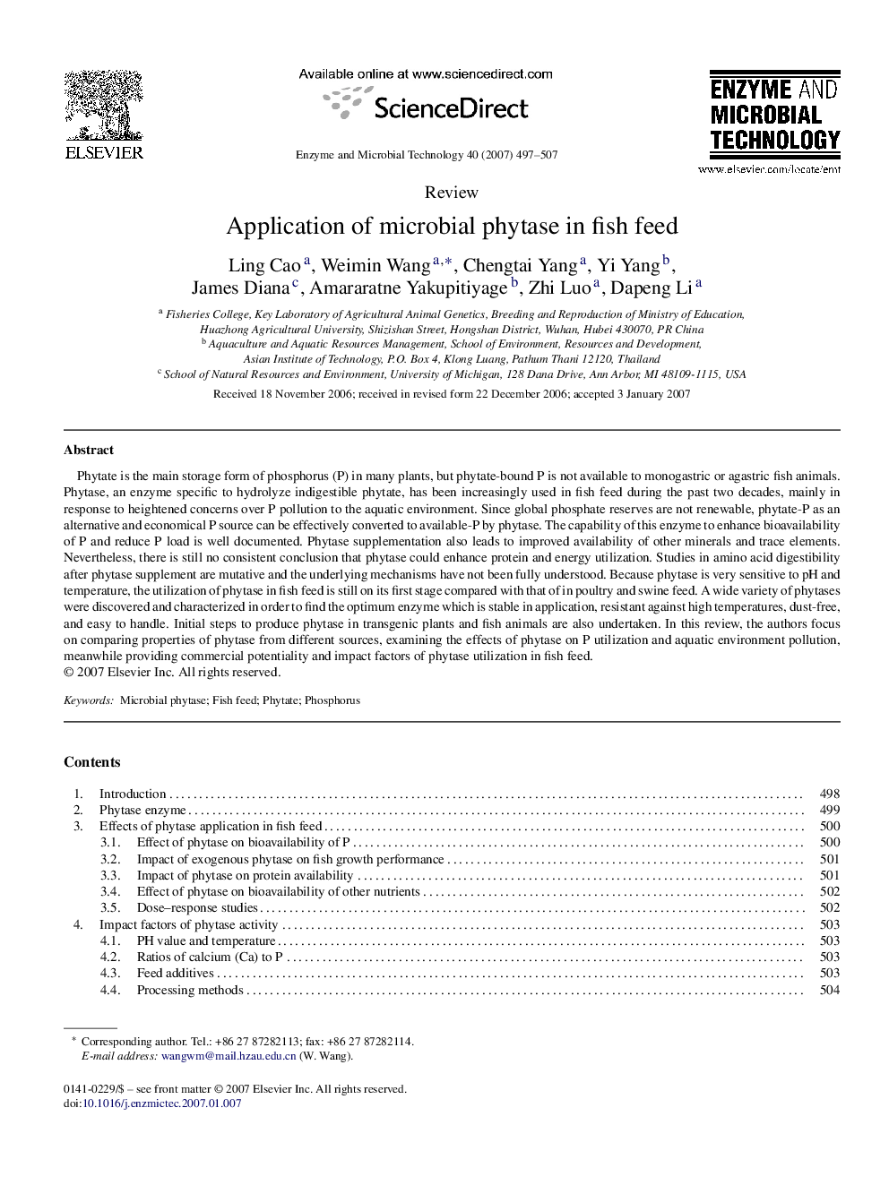 Application of microbial phytase in fish feed