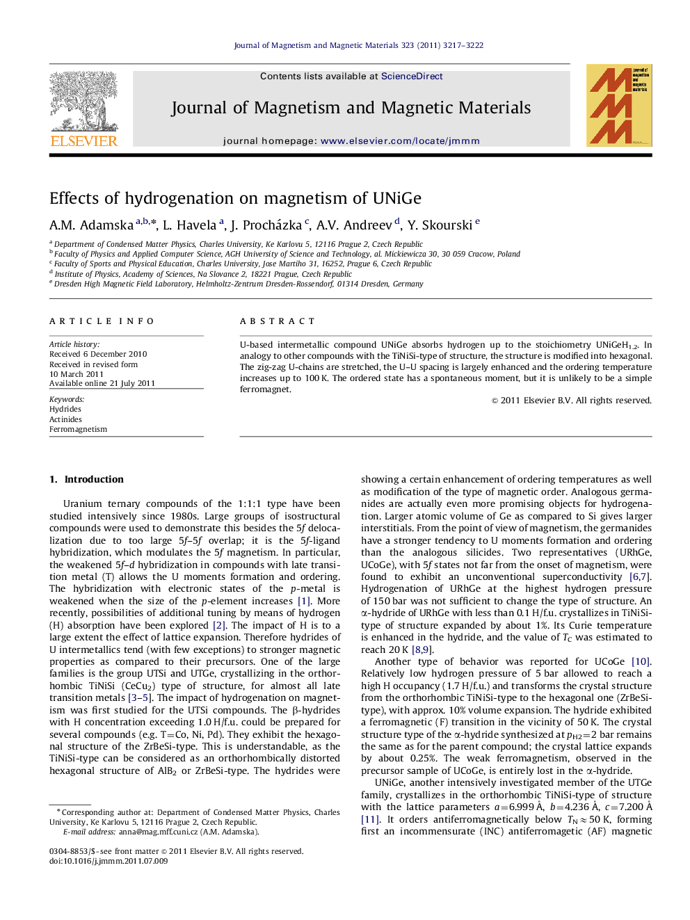 Effects of hydrogenation on magnetism of UNiGe