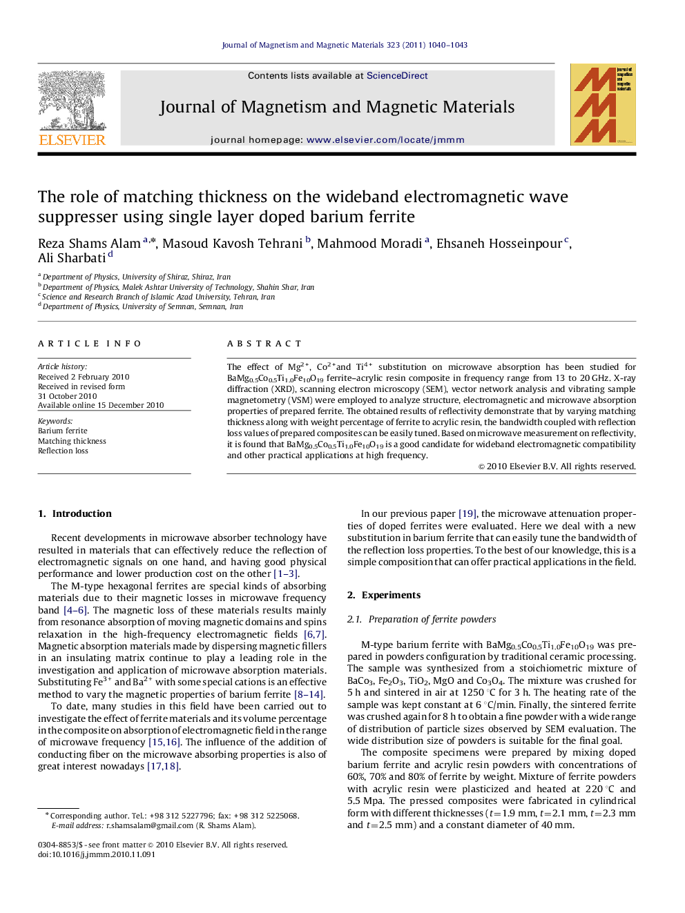 The role of matching thickness on the wideband electromagnetic wave suppresser using single layer doped barium ferrite