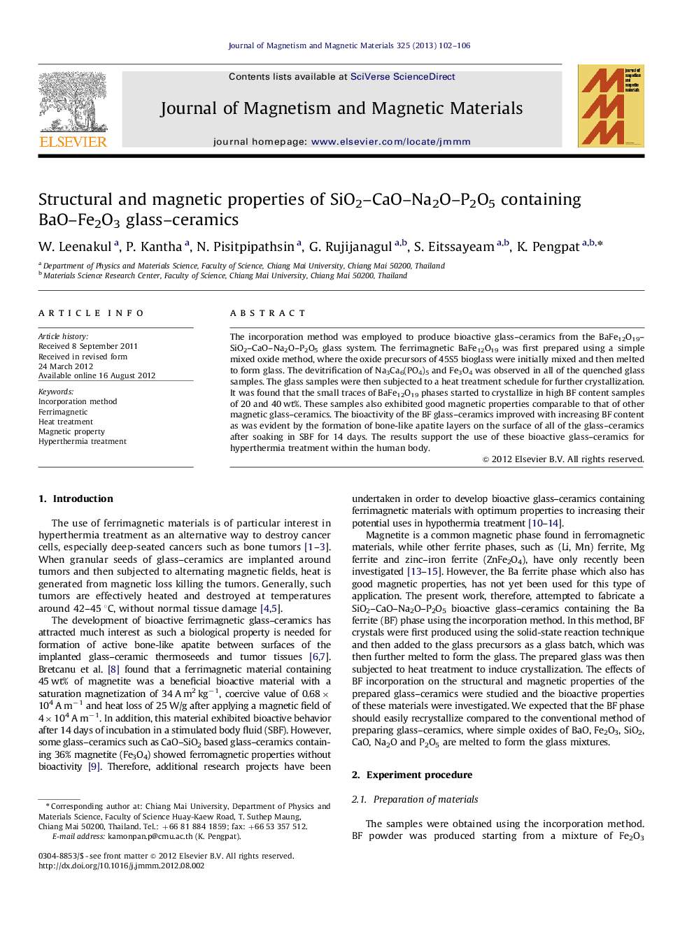 Structural and magnetic properties of SiO2–CaO–Na2O–P2O5 containing BaO–Fe2O3 glass–ceramics