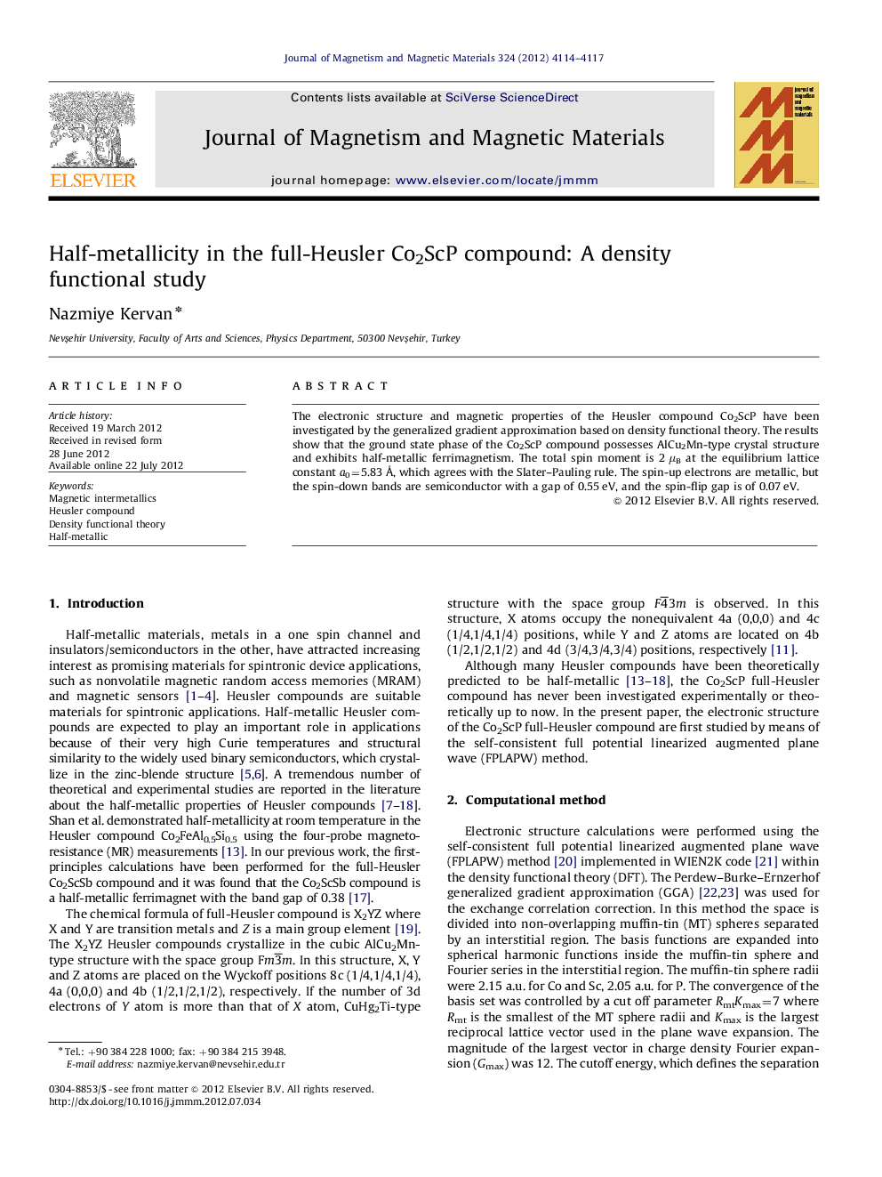 Half-metallicity in the full-Heusler Co2ScP compound: A density functional study