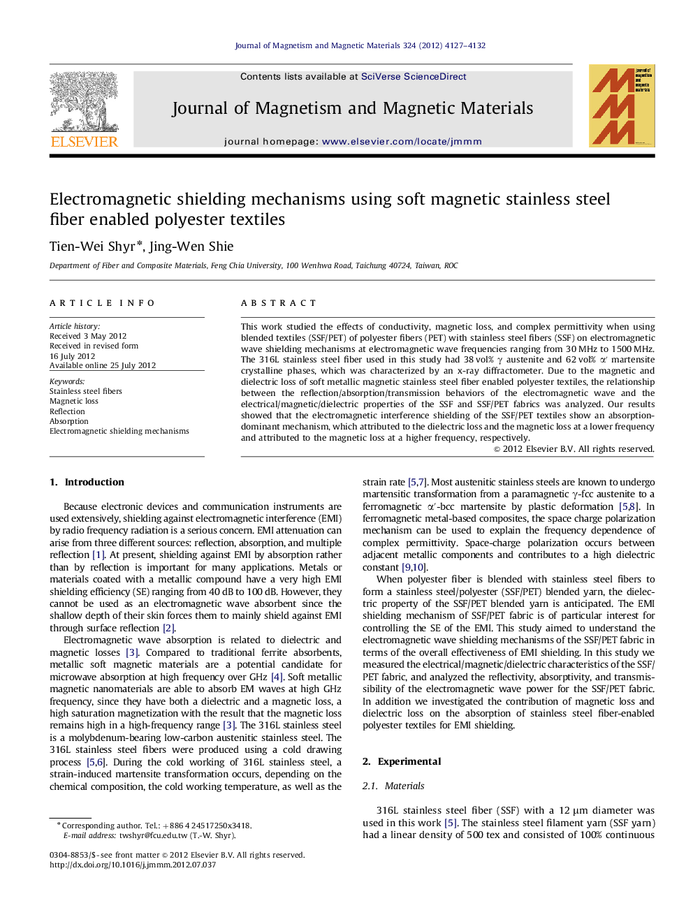 Electromagnetic shielding mechanisms using soft magnetic stainless steel fiber enabled polyester textiles