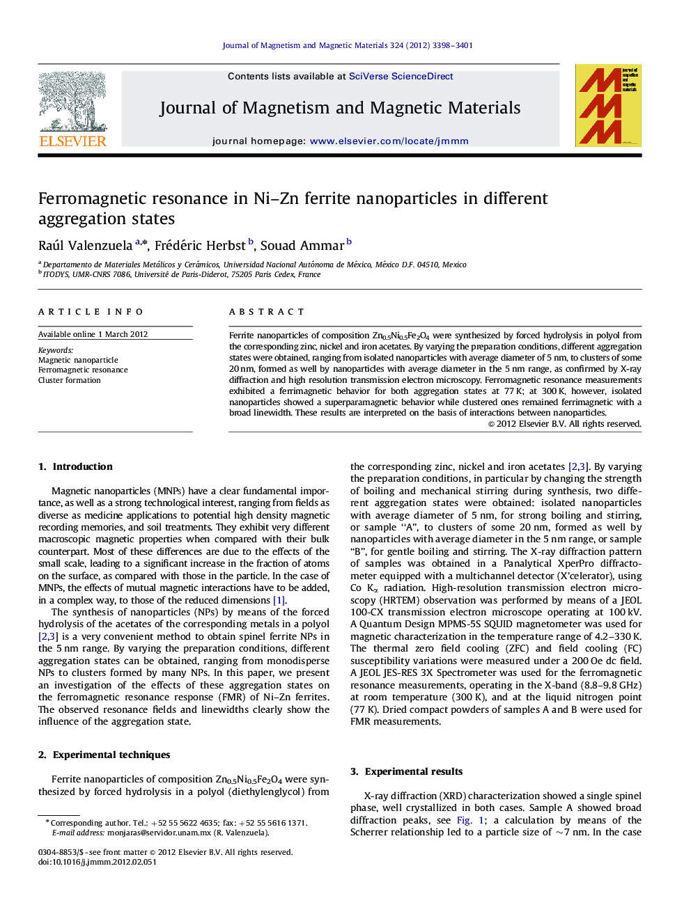 Ferromagnetic resonance in Ni–Zn ferrite nanoparticles in different aggregation states