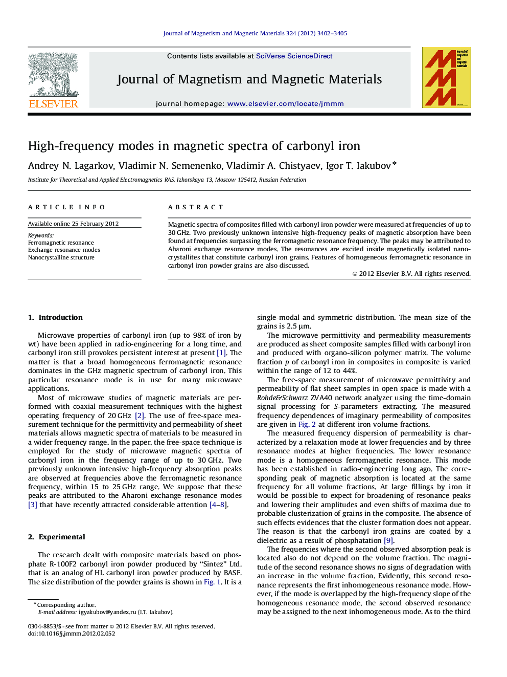 High-frequency modes in magnetic spectra of carbonyl iron