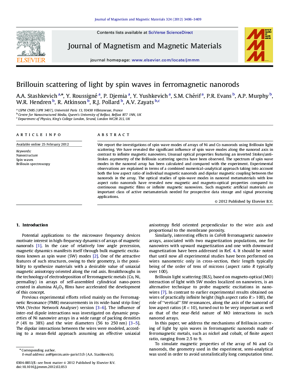 Brillouin scattering of light by spin waves in ferromagnetic nanorods