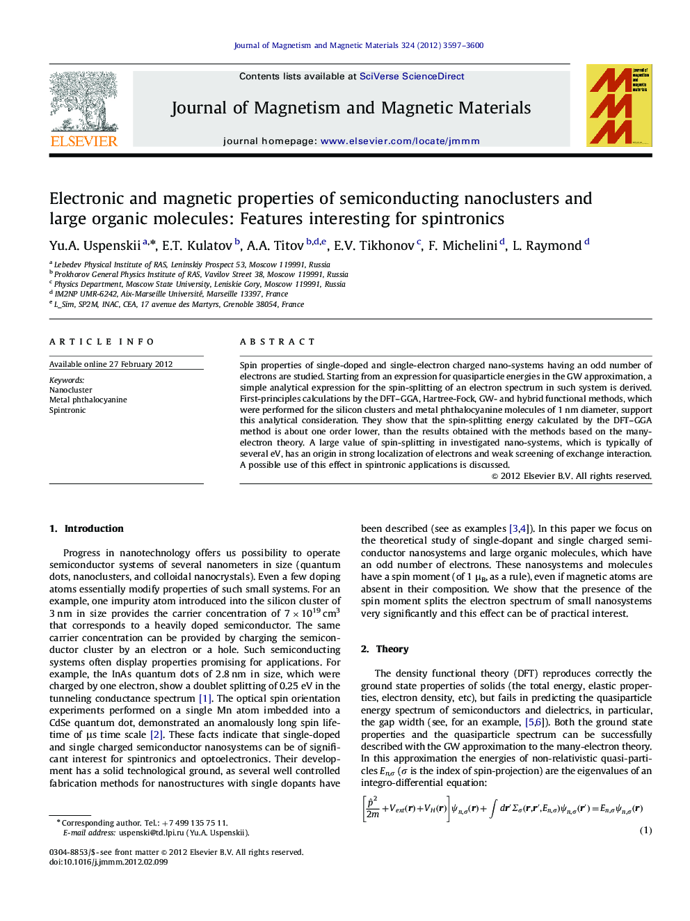 Electronic and magnetic properties of semiconducting nanoclusters and large organic molecules: Features interesting for spintronics