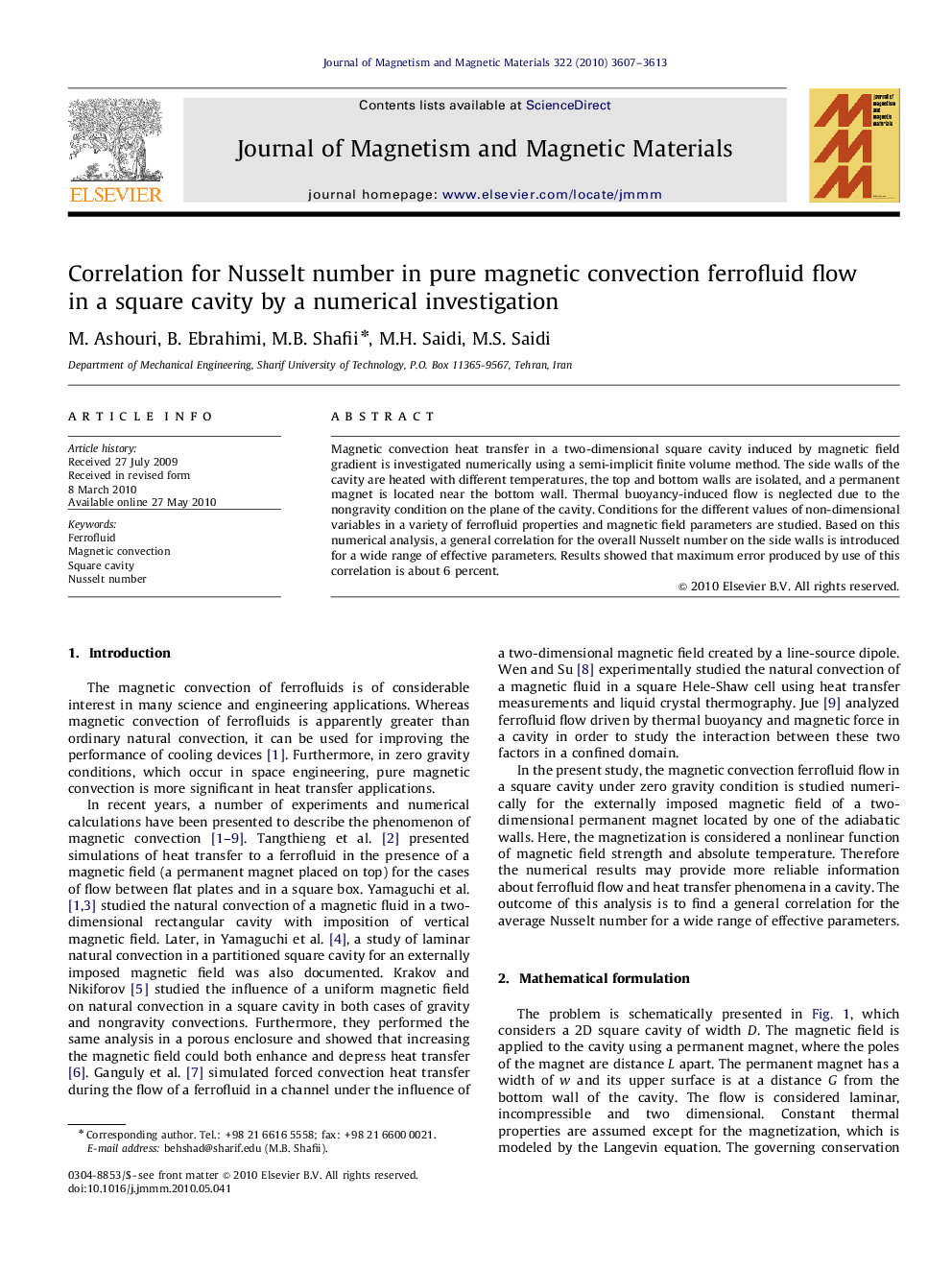 Correlation for Nusselt number in pure magnetic convection ferrofluid flow in a square cavity by a numerical investigation