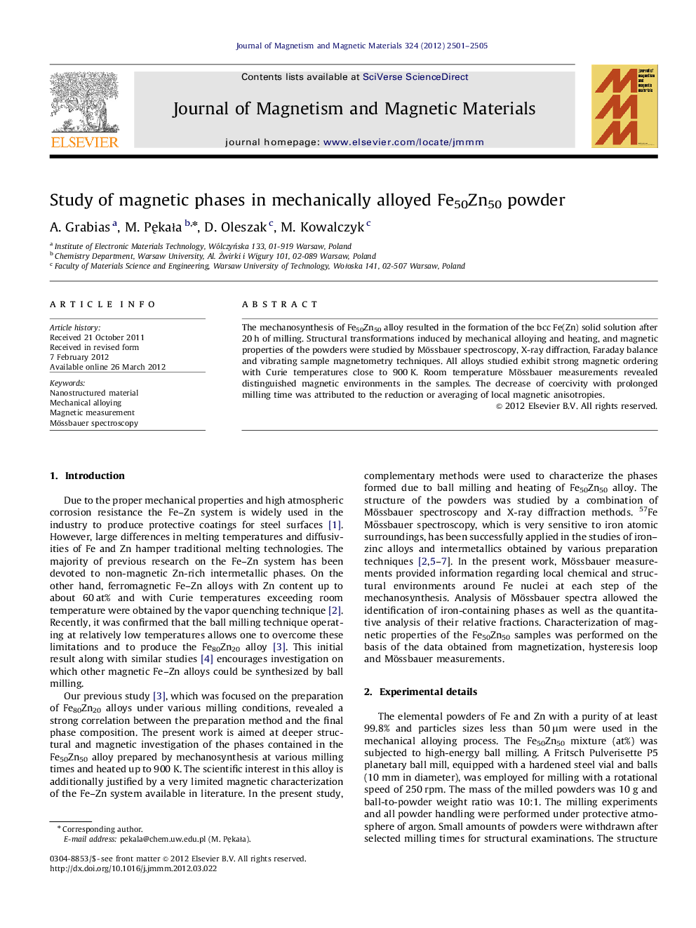 Study of magnetic phases in mechanically alloyed Fe50Zn50 powder