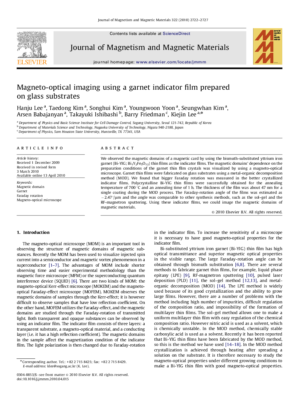 Magneto-optical imaging using a garnet indicator film prepared on glass substrates