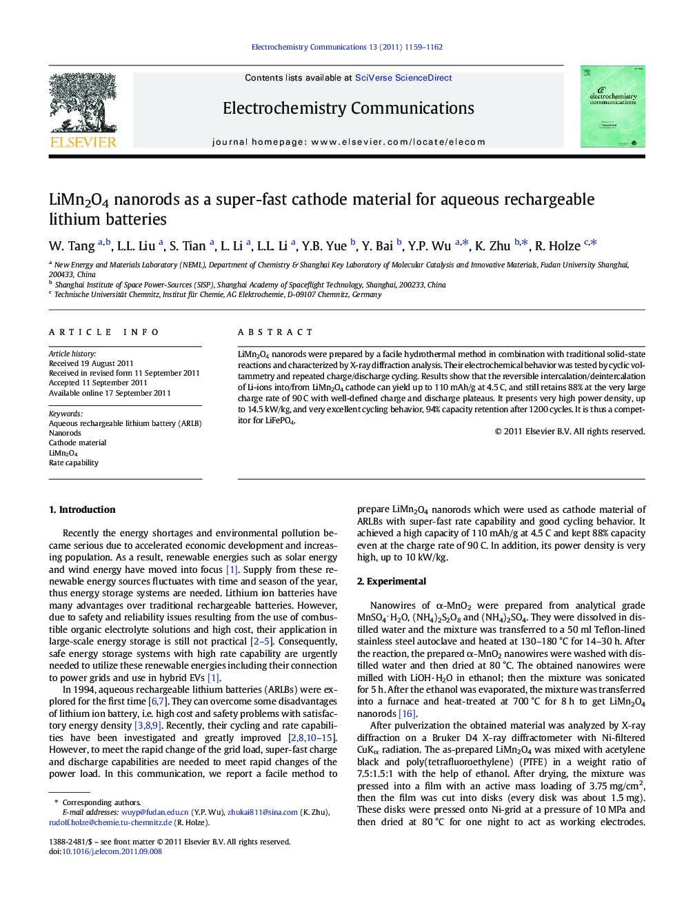 LiMn2O4 nanorods as a super-fast cathode material for aqueous rechargeable lithium batteries