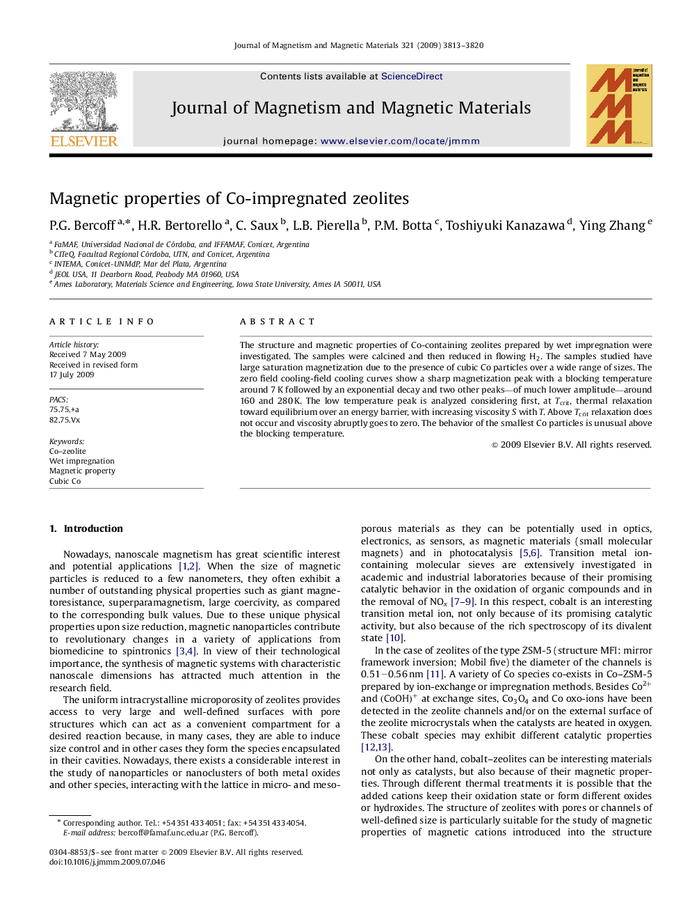 Magnetic properties of Co-impregnated zeolites