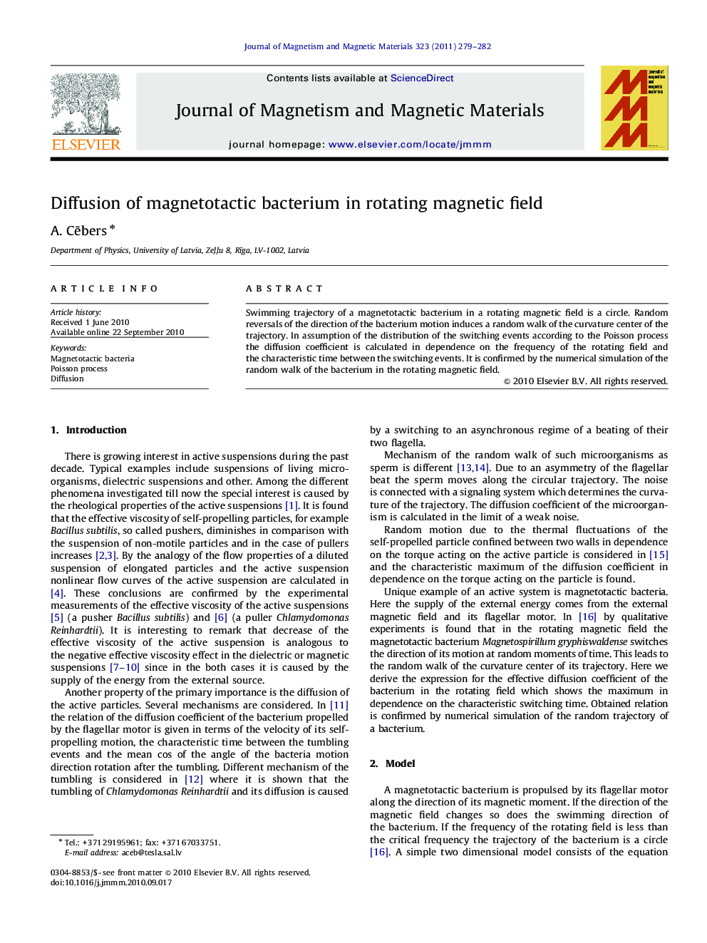 Diffusion of magnetotactic bacterium in rotating magnetic field