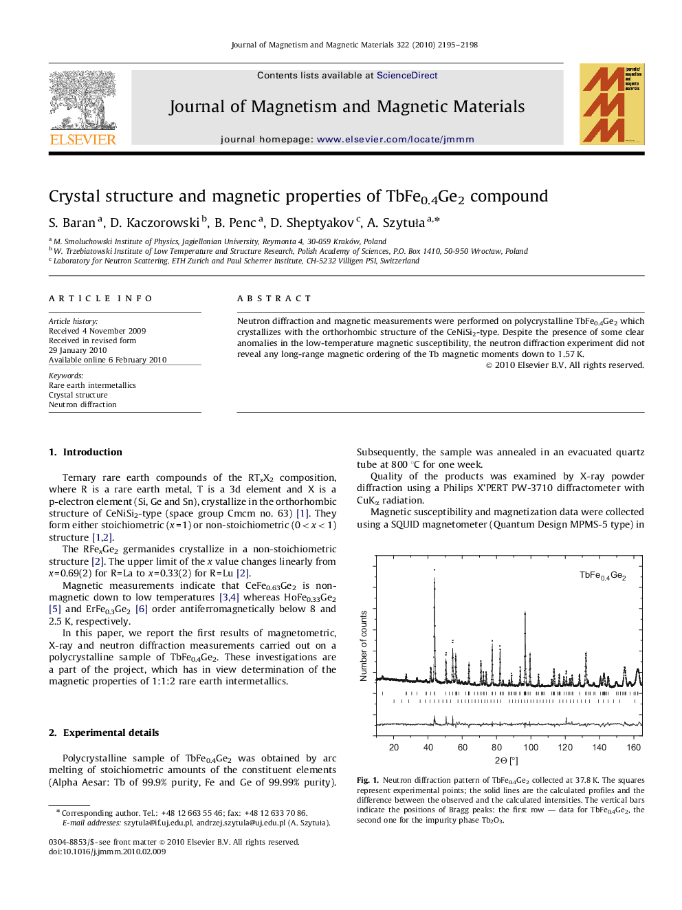 Crystal structure and magnetic properties of TbFe0.4Ge2 compound