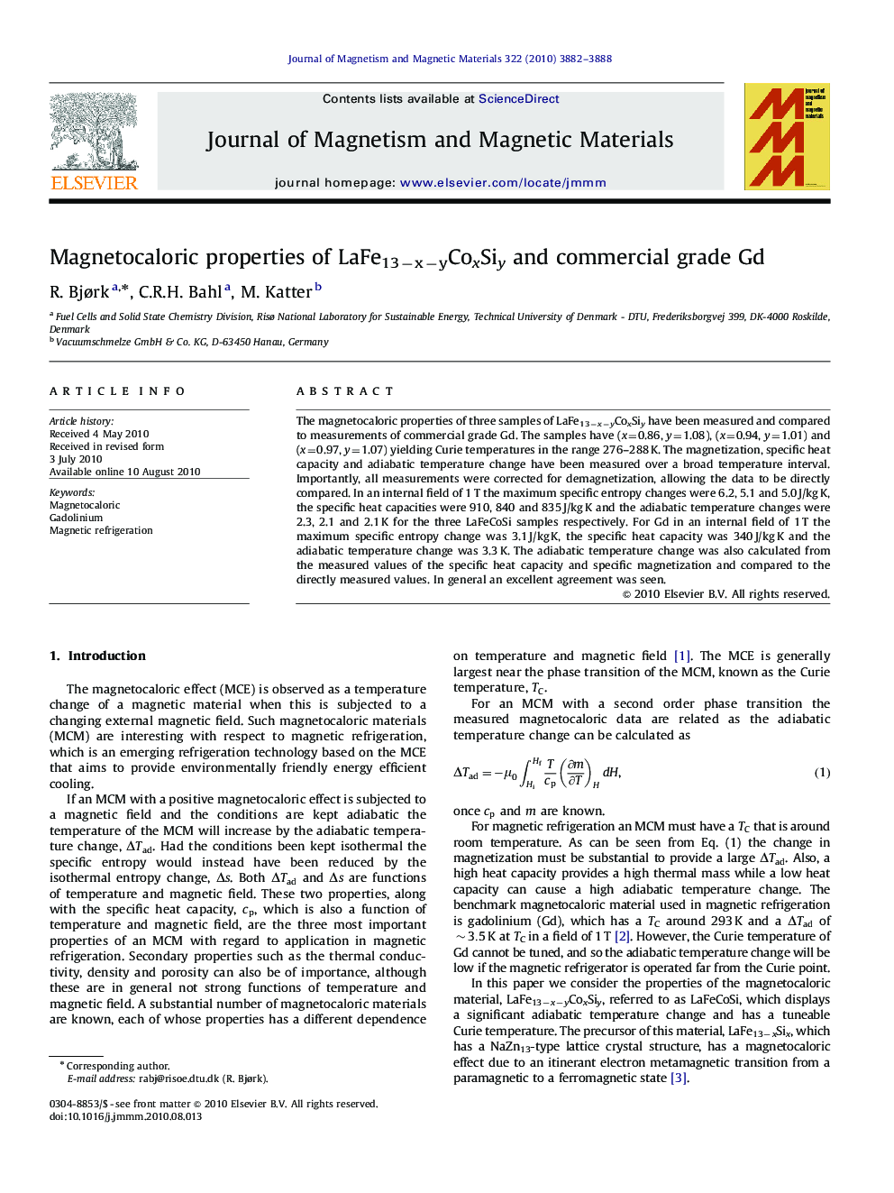 Magnetocaloric properties of LaFe13−x−yCoxSiy and commercial grade Gd