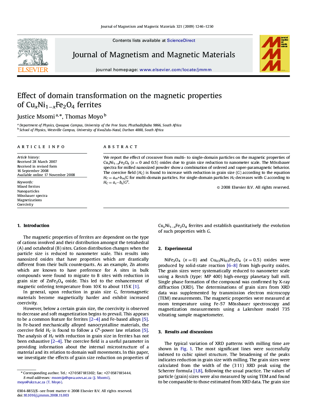 Effect of domain transformation on the magnetic properties of CuxNi1−xFe2O4 ferrites