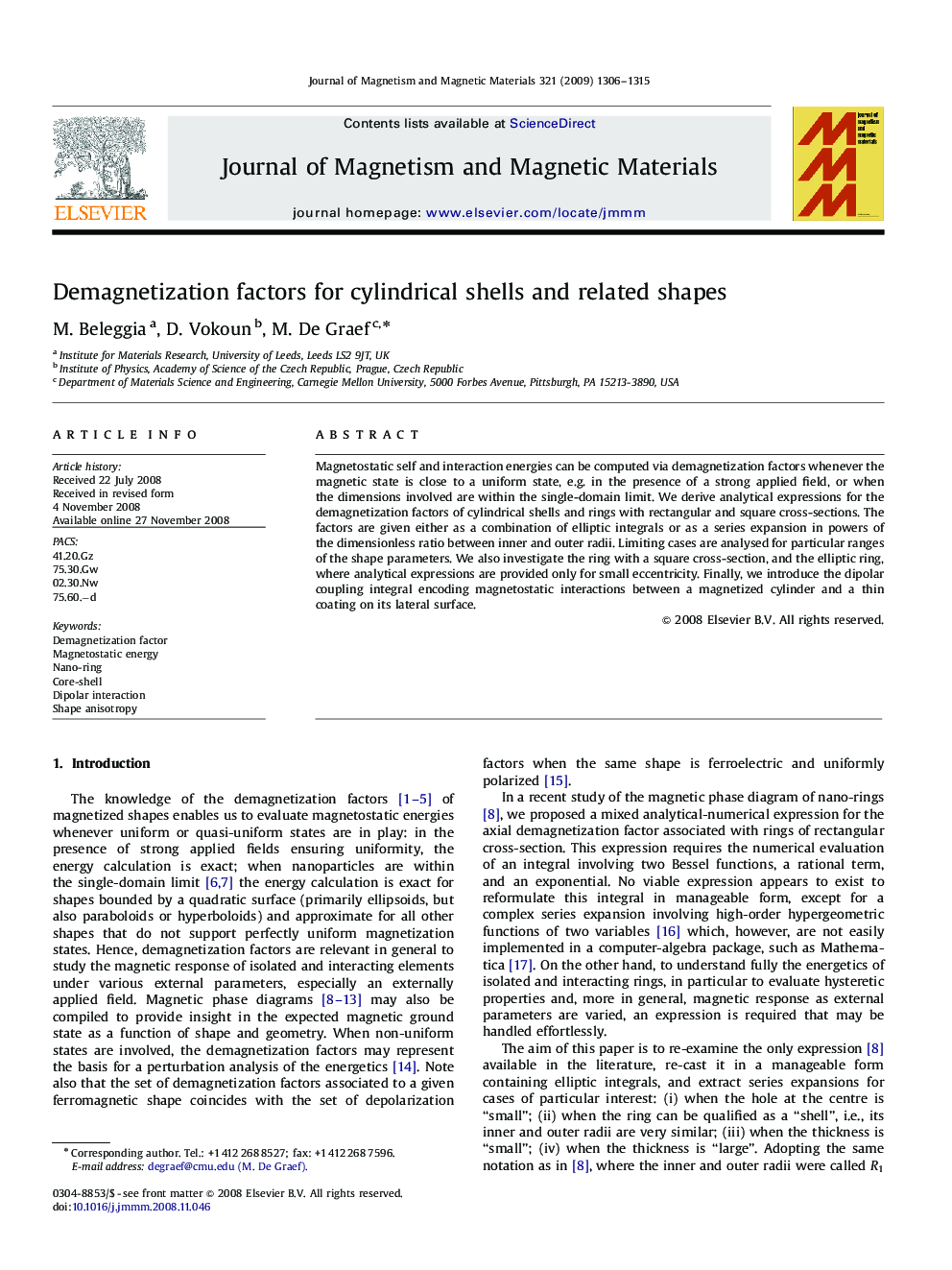 Demagnetization factors for cylindrical shells and related shapes