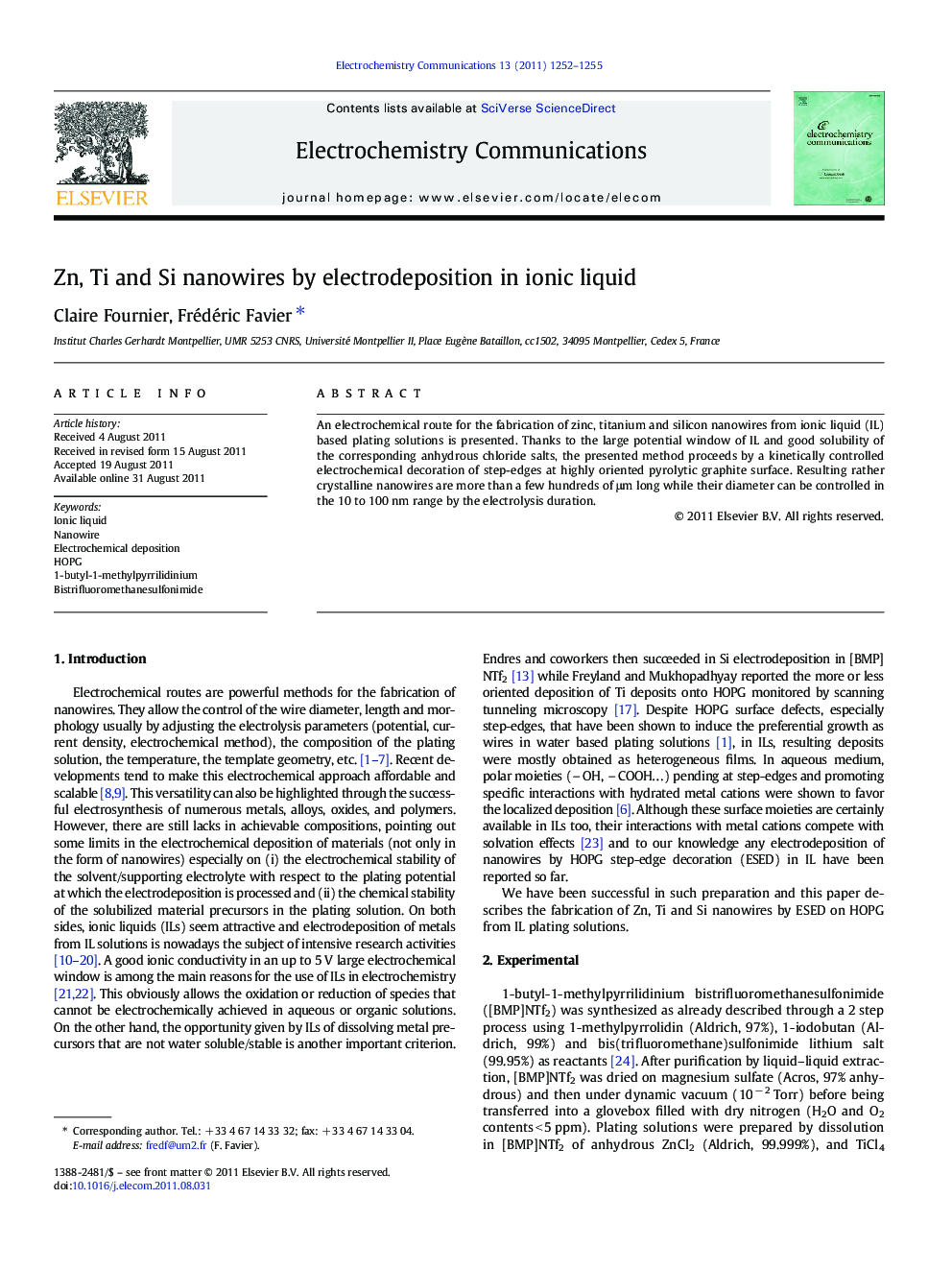 Zn, Ti and Si nanowires by electrodeposition in ionic liquid