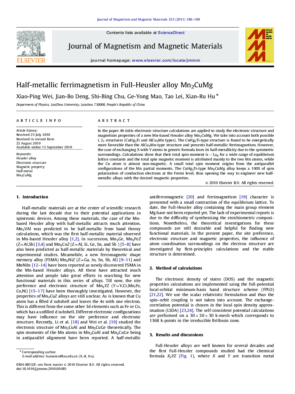 Half-metallic ferrimagnetism in Full-Heusler alloy Mn2CuMg