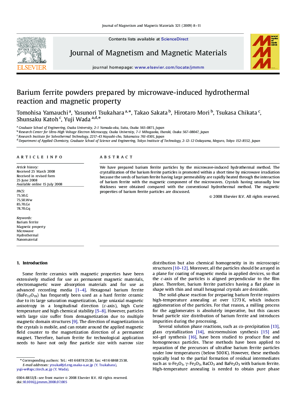 Barium ferrite powders prepared by microwave-induced hydrothermal reaction and magnetic property