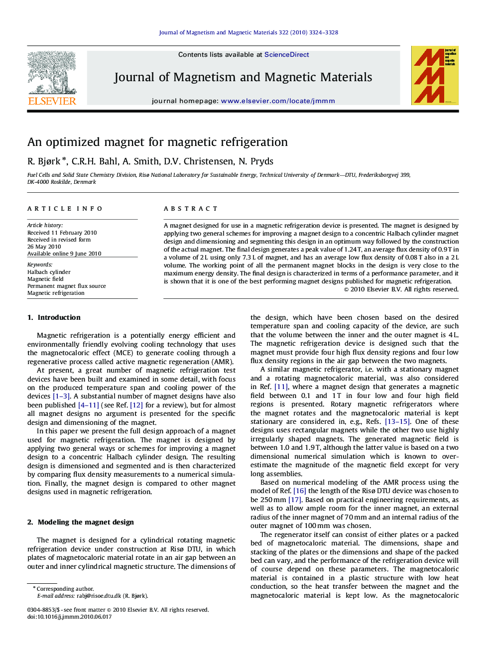 An optimized magnet for magnetic refrigeration