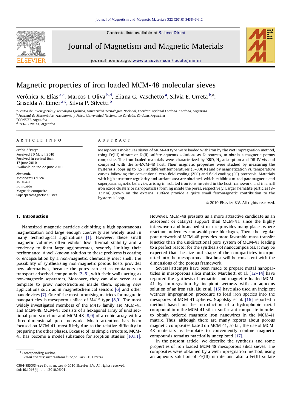 Magnetic properties of iron loaded MCM-48 molecular sieves