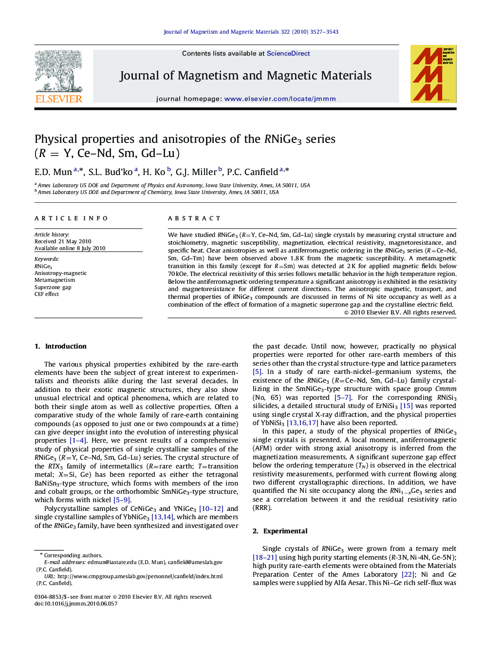 Physical properties and anisotropies of the RNiGe3 series (R = Y, Ce–Nd, Sm, Gd–Lu)