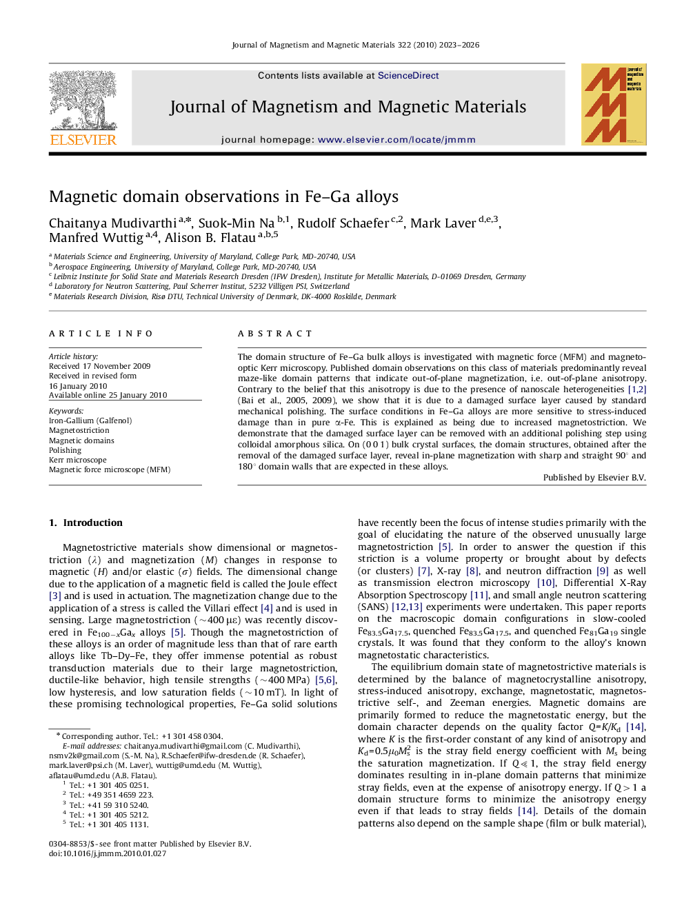 Magnetic domain observations in Fe–Ga alloys