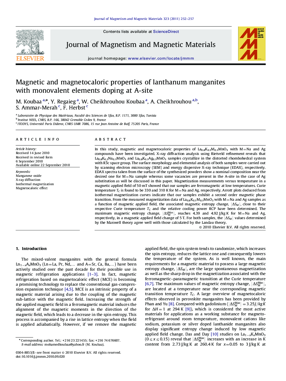 Magnetic and magnetocaloric properties of lanthanum manganites with monovalent elements doping at A-site